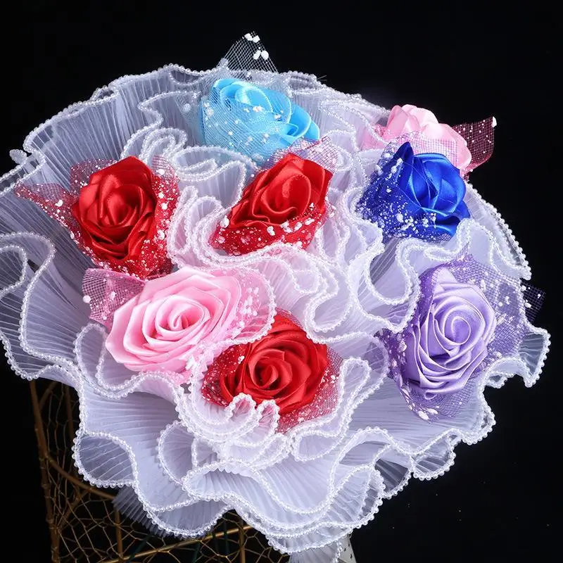 Elegant Pearl Wave Yarn Flower Wrapping Paper - Lace Mesh Bouquet Gift Packaging Decor (28cm x 4 yards)