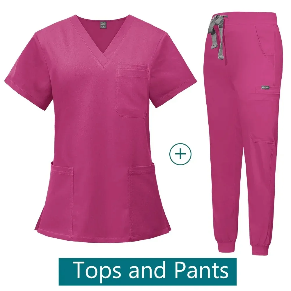 Women's Multicolor Medical Scrub Set - V-neck Top & Jogger Pants