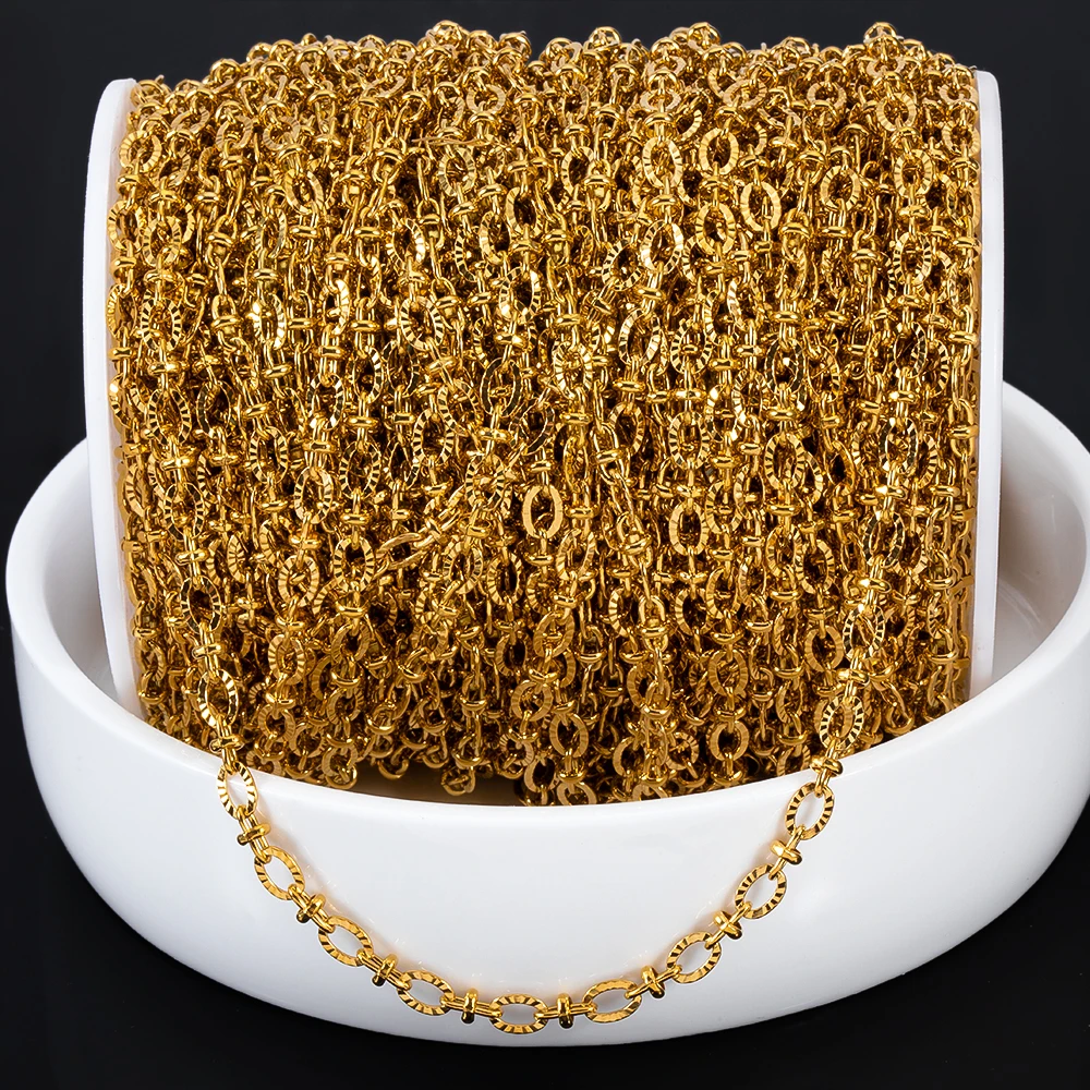 No Fade 2Meters Stainless Steel Radial Line Metal Beads Chain Embossing Bracelet Chain Bulk Jewelry Making DIY Necklace Supplies 3