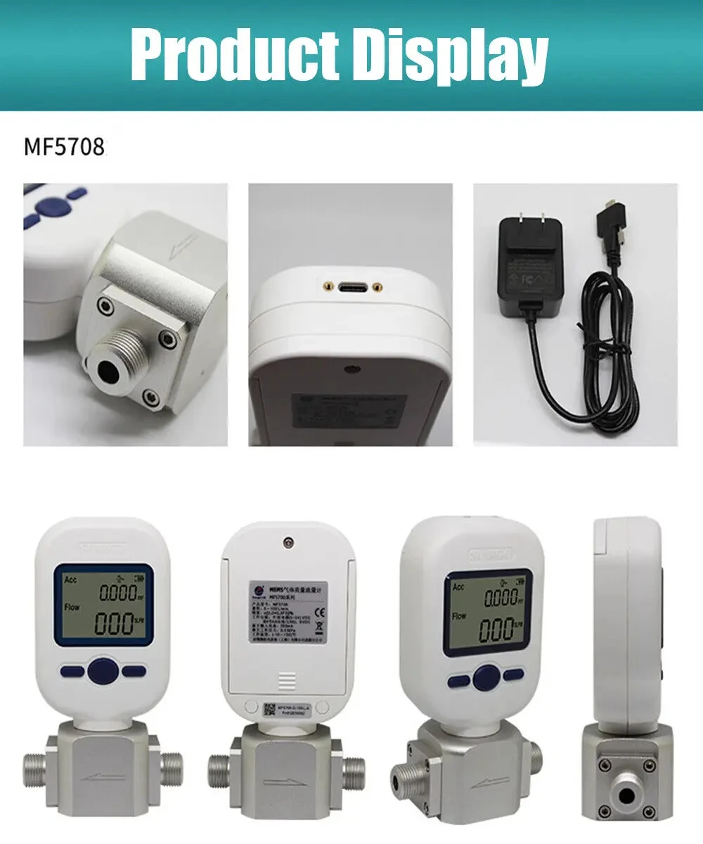 Portable Digital Gas Flow Meter Air Flow Meter Compressed Air Oxygen Nitrogen Th