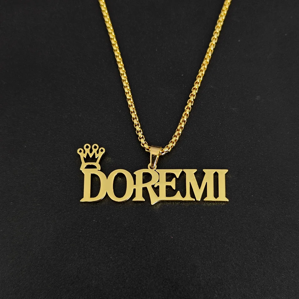 2023 New Custom Popcorn Chain Name Necklace Personalize God Stainless Steel Crown Nameplate Hiphop Jewelry For Women Gifts