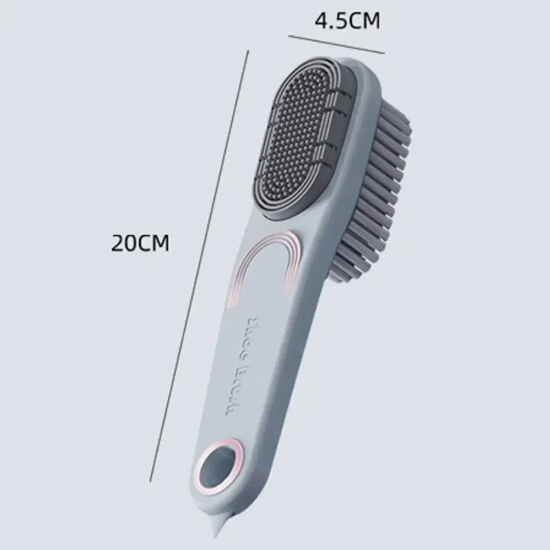 Double Sided Shoe Cleaning Brush with Soft Bristles & Silicone Scrubber Long Handle for Sneakers Leather And Fabric Shoes