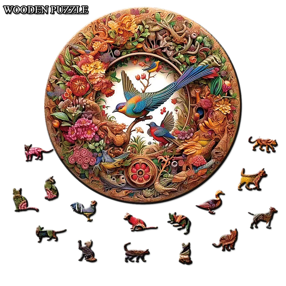 Wooden animal puzzle unique and mysterious circular bird puzzle for adults or children holiday gift interactive game wooden toys 2