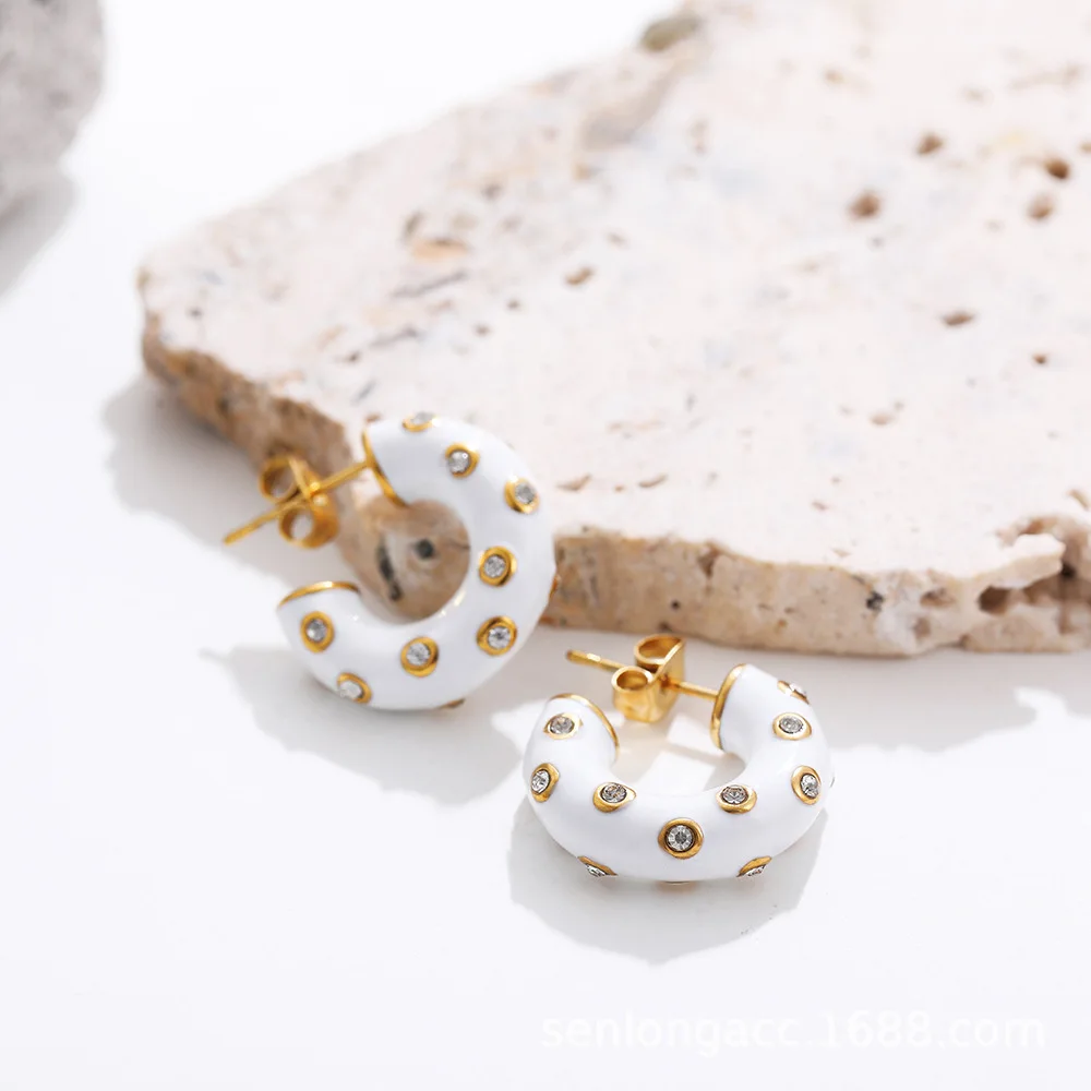 Chic Inlaid Rhinestone Opening C Shape Gold Plated Huggie Hoop Earrings for Women Girls Manual Zircon Round Tube Hoops Jewelry