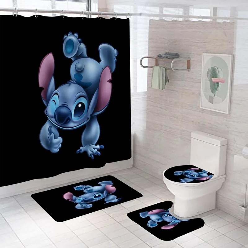 

Stitch Bathroom 4pcs Shower Curtain Set Cartoon Lilo & Stitch Waterproof Polyester Curtain Boy Girl Gift for Home Decorations