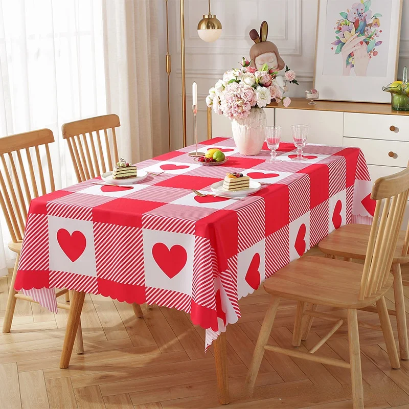 Valentine's Day Tablecloth Love Sweet Couple Atmosphere Wedding Decoration  Red Love Tablecloth Waterproof Nappe De Table Nappe