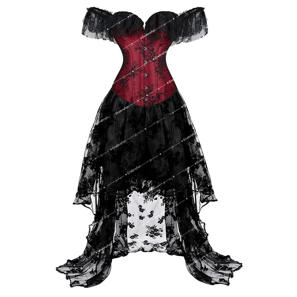 

Corset Wedding Dresses for Bride Vintage Corsets Lace Up Bustiers Victorian Corsage Skirt Set Plus Size Womens Halloween Costume