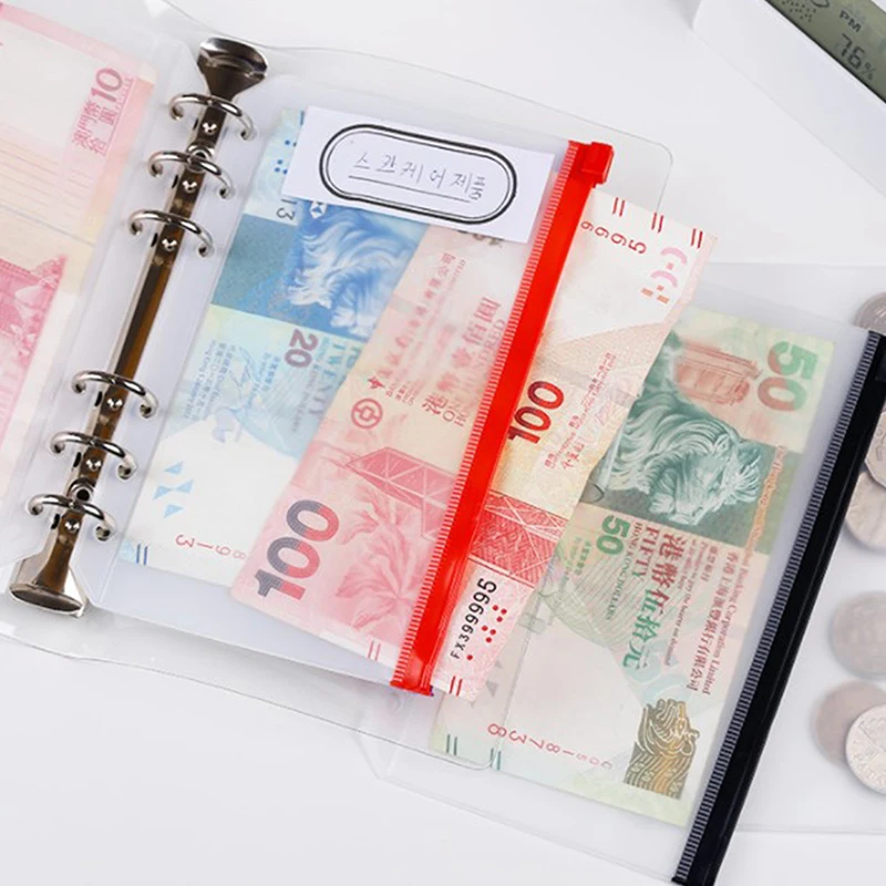 

4pcs/set A6 6-Hole Binder Pockets Waterproof PVC Cash Budget Envelopes Zipper Binder Pouches For Notebook Planner Journey Binder