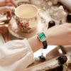 OBLVLO Women Quartz Watch Rose Gold Case Gift Leather Strap Malachite Dial Diamond Surface Sapphire Small Square Clock 23mm LW2 4