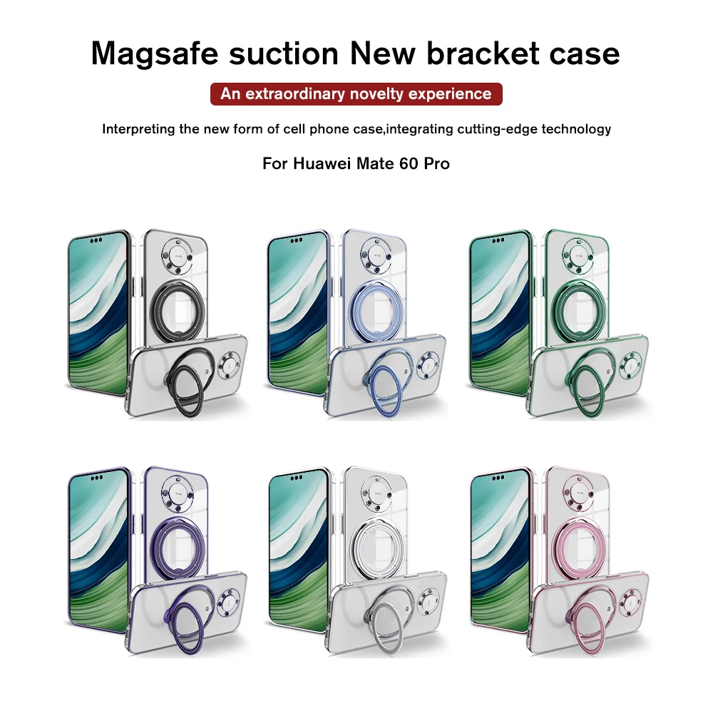Per Huawei Mate 60 Pro Custodia Placcatura 360 ° Anello Rotante Copertura Del Supporto Hauwei Mate60 60Pro Per Magsafe Wireless Charger Magnet Funda