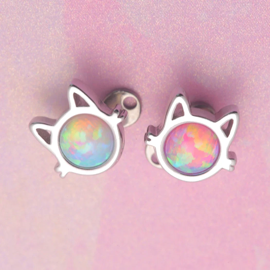 JHJT 1PC Cute Cat Micro Dermal Anchor Piercing Opal Micro