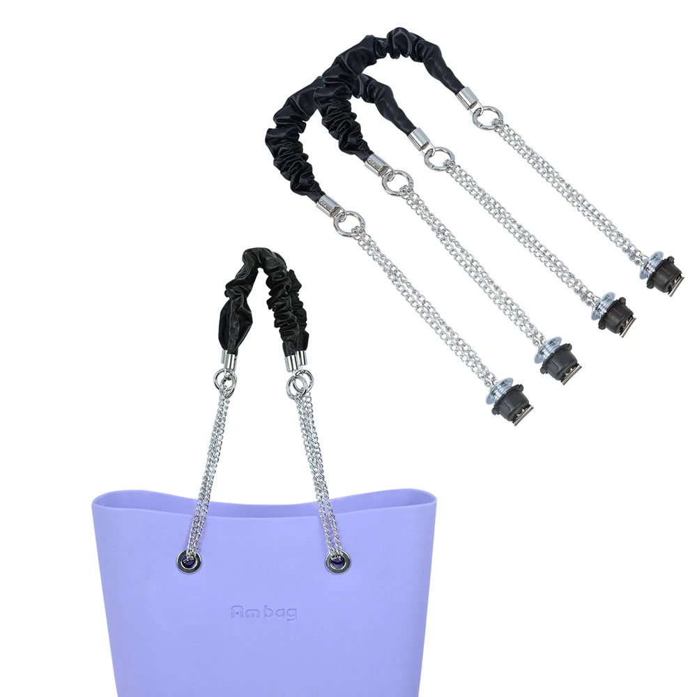 

New 1 Pair Silver Long Double Chain Pleat folds Leather handles strap belt For OBag O Bag DIY Women Shoulder Handbags