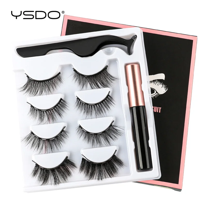 Waterproof Mink Magnetic Eyelashes Set with Eyeliner and Tweezers