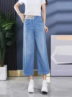 High Waist Wide Leg Denim Jeans Women's Summer Thin New Ice Silk Straight Tube Pants Thin Denim Fabric Spring Autumn Season