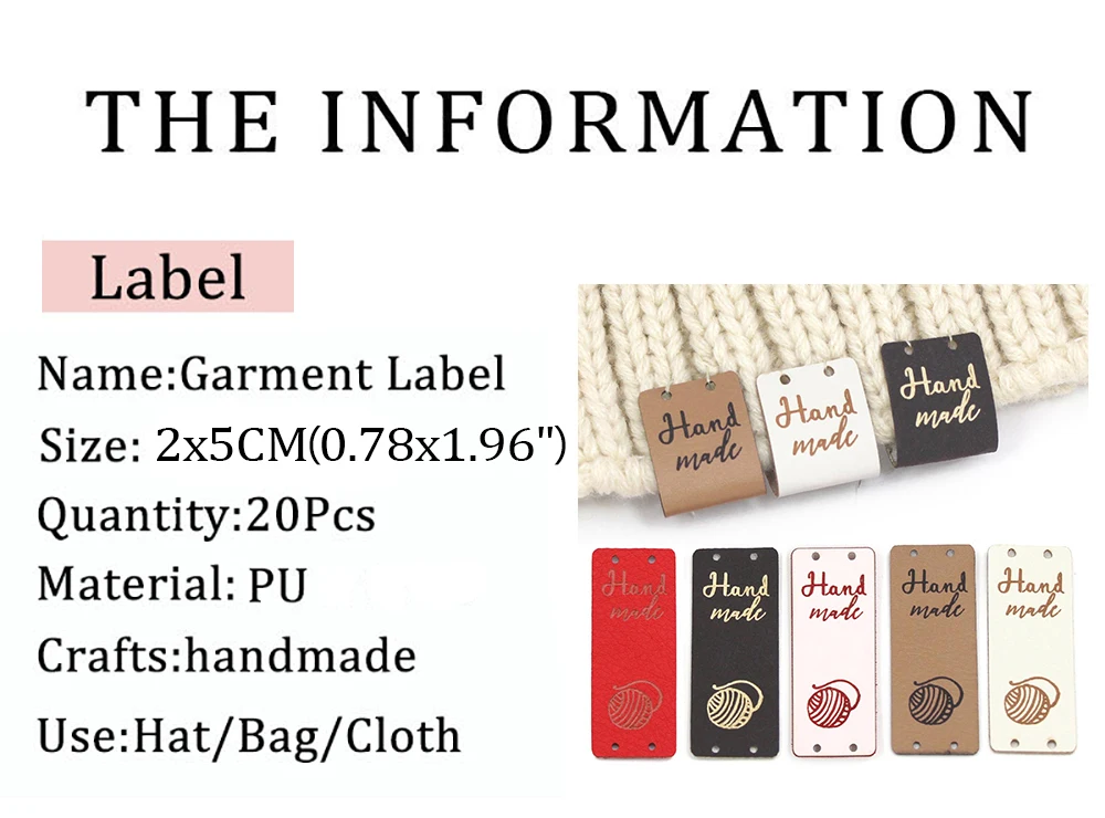 20Pcs Handmade Label Ball Of Yarn Leather Tags For Clothes Hand Made Tags For Hats Knitted Sewing Accessories DIY Gift Handcraft