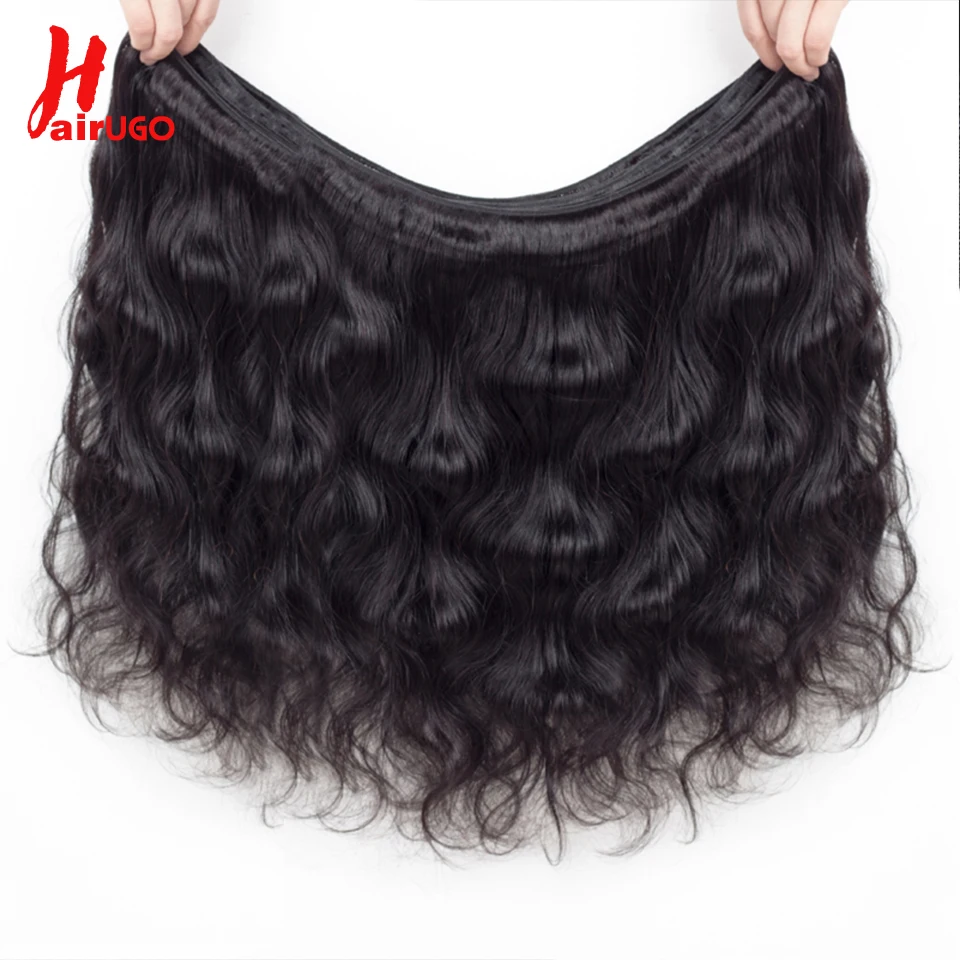 HairUGo Brazilian Body Wave Human Hair Bundles With Frontal Non-Remy Hair Weaving 13*4 Lace Front With Bundles Extension