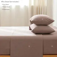 MooMee Bedding Sheet Set 100% Washed Cotton Linen Like Textured Breathable Durable Soft Comfy (Mauve Brown, King) 2
