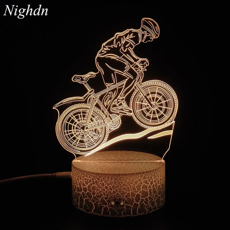 

3D Lamp Motorcycle Mountain Bike Led Night Light Usb Cable Battery Colorful Nightlight Bedroom Decor Birthday Gift for Boys Man