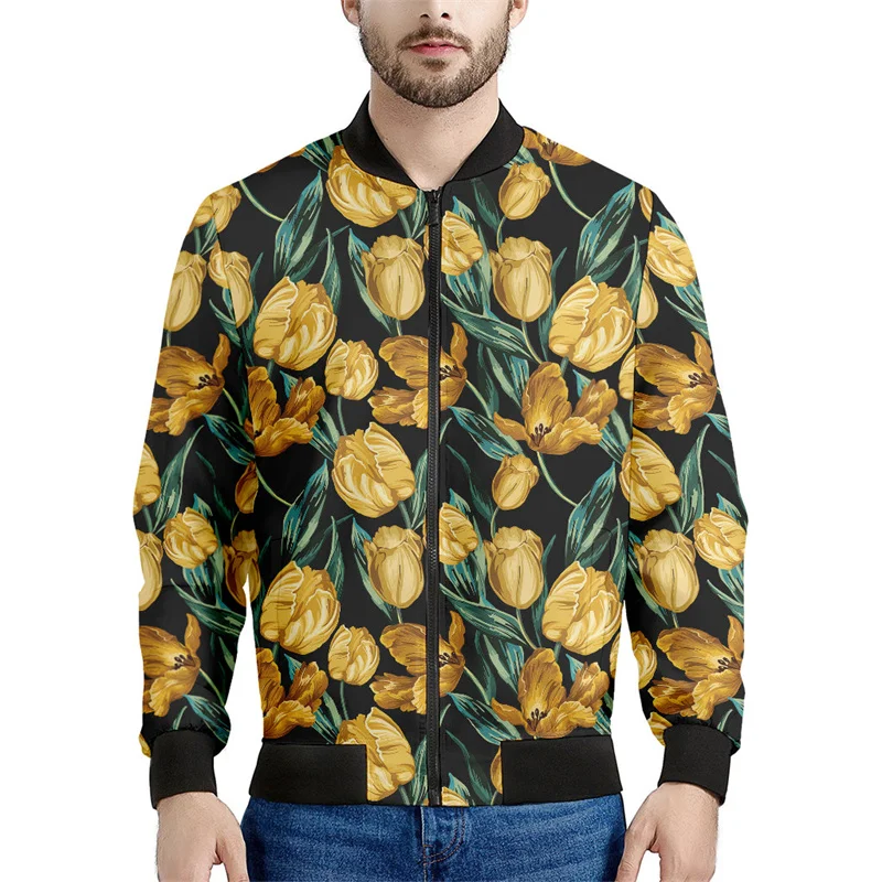 thumbnail image 1 of Chaqueta con cremallera con estampado 3D de flores de tulipán de los Países Bajos para hombre y mujer, sudadera con estampado floral, camisetas de manga larga geniales, chaquetas bomber de calle, 1 of 5