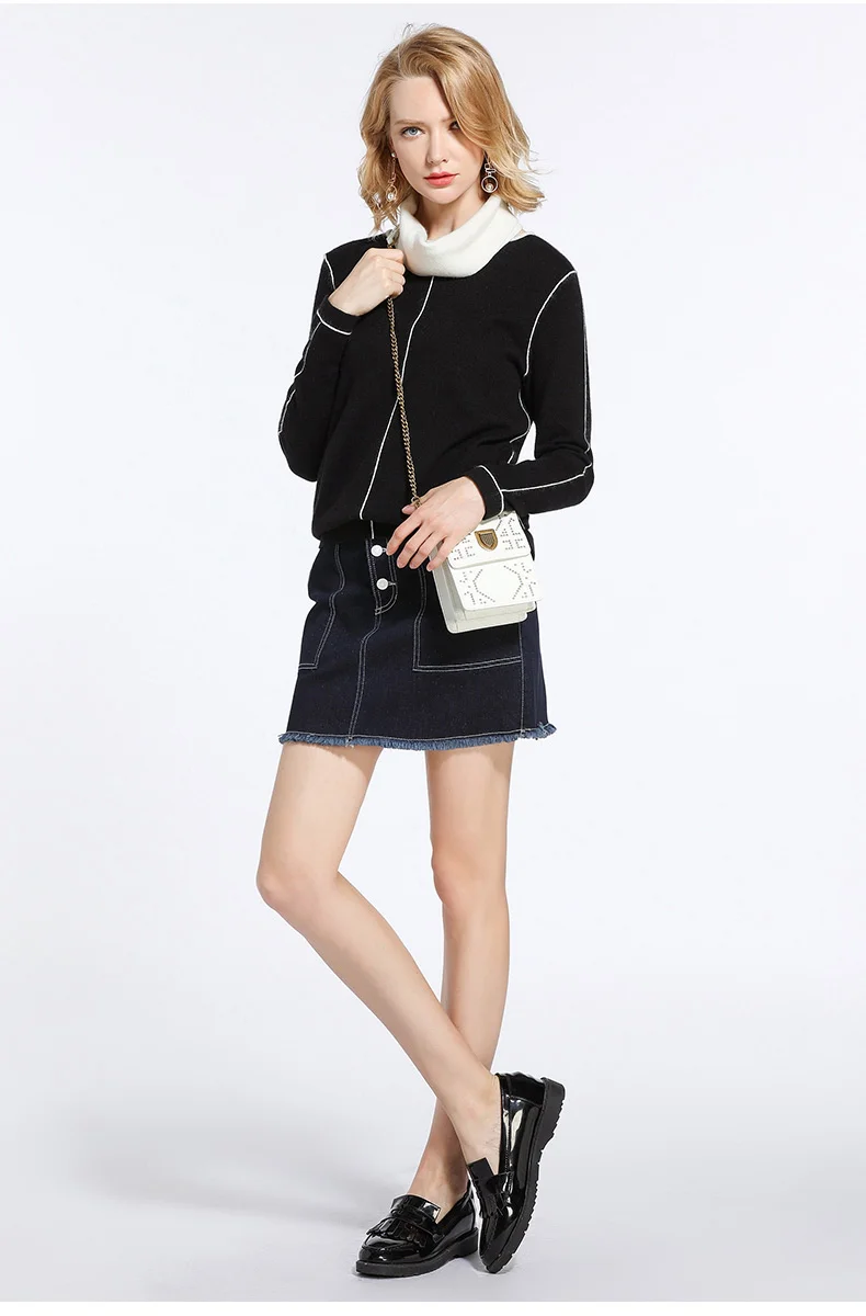 

Gowani Winter Women's Sweater Versatile Black Simple Loose Outer Knit Sweater Comfortable White Scarf Collar Inner Top Winter