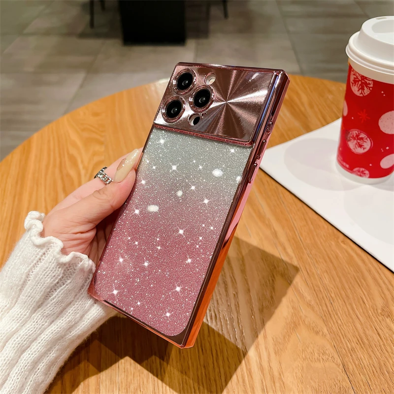 Coque de téléphone à paillettes électroplaquées, étui pour iPhone 13 14 15 Po Max Plus, Fashion Squae, doux, antichoc_voghion.com