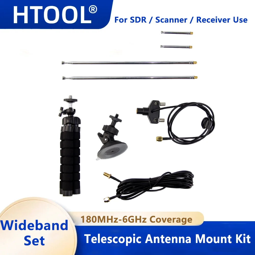 Kit Antenna Radio SDR Portatile con Antenna Telescopica, Treppiede Flessibile, Supporto a Ventosa e Cavo di Prolunga SMA per Radioamatori