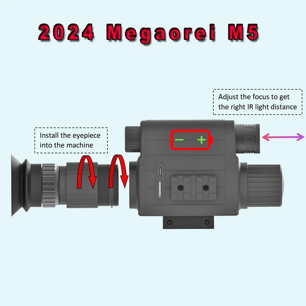 Megaorei M5 Infrared Night Vision Scope 1080P Digital Night Vision Monocular 4-16X Zoom Built-in Optical Sight Scope