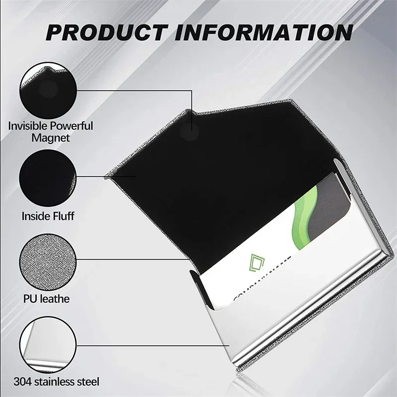 Elegant Magnetic PU Leather Business Card Holder – Sleek Stainless Steel Design