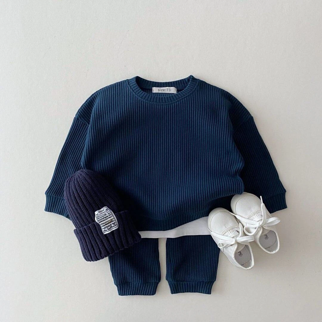Ensembles de vêtements coréens pour tout-petits, ensemble de vêtements pour bébés garçons, faux sweat-shirt en coton gaufré, pantalon, tenue 2 pièces, 2024