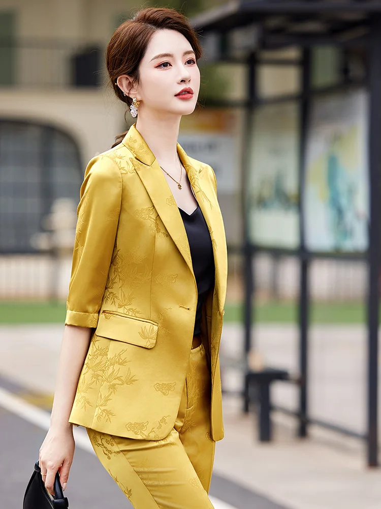 Pant Suit Ladies Summer Coat Design Elegant Gray Pant Suit Set