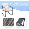 3 Pieces Rocking Wicker Bistro Set, Patio Outdoor Furniture Conversation Sets with Porch Chairs and Glass Coffee Table, Beige 5