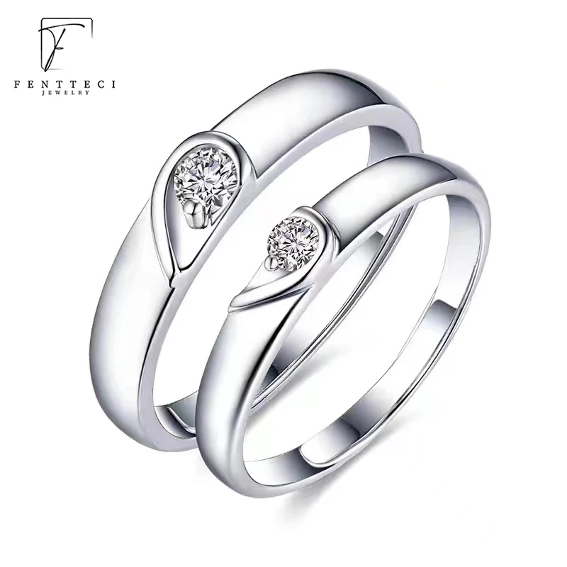 FENTTECI High Carbon Diamond Ring S925 Sterling Silver Platinum Plated Couple Ring For Lovers Men And Women Engagement Ring Gift s925 sterling silver platinum plated bird opening adjustable ring scr1006 e