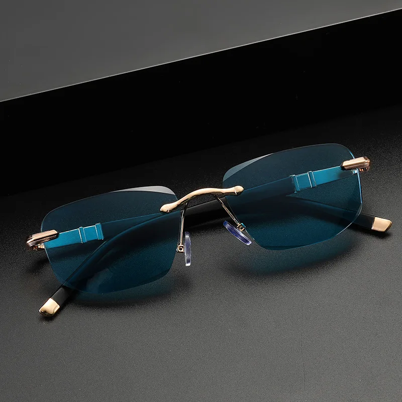 CRIXALIS Anti-Blaulicht-Lesesonnenbrille für Damen, modisch, rechteckig, rahmenlos, presbyopische Brille, Herren, optische Brillen, UV400