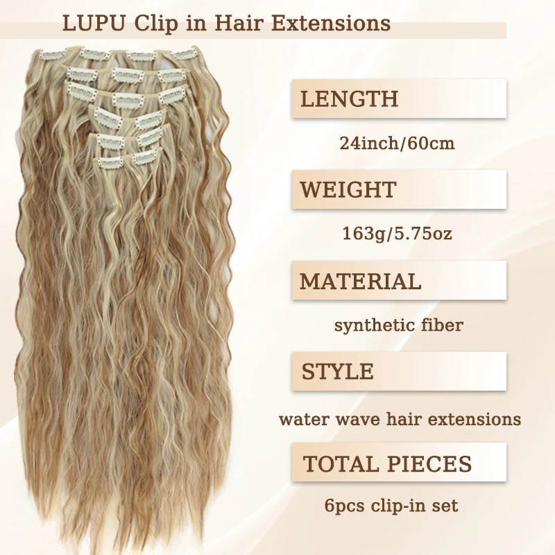 6pcs Black Curly Clip in Hair Extensions Hairpiece 24inch Curly Hair Extensions Wig for Women Daily&Party Use Hair Accessories