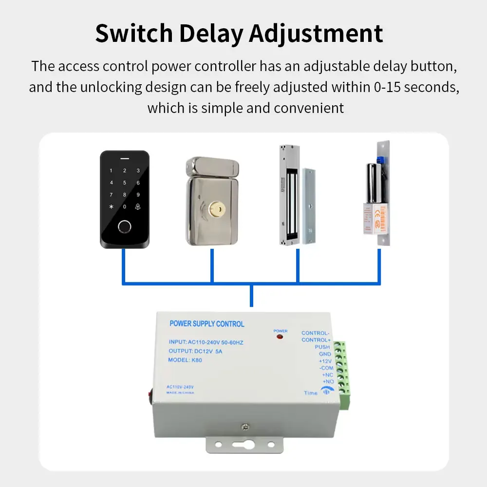 DC 12V 3A Access Control Power Supply Control System 110~240V Input Unlock for NO/NC Lock/Electric Strike Lock/Magnetic Lock - 6