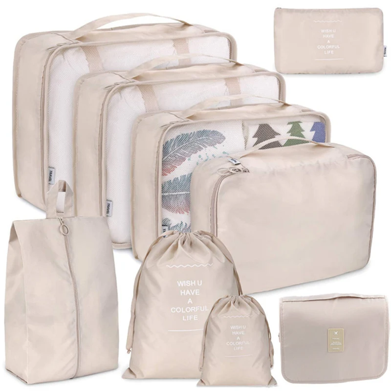 9 Pieces Set Travel Storage Bags Clothes Underwear Shoes Tidy Pouch Portable Luggage Organizer Bag Packing Cube Travel Bag