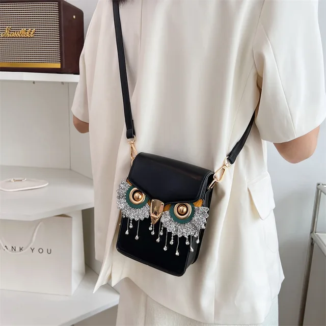 Crossbody Bags for Women 2022 Trend Owl Cartoon Cute Small Square Bags Ladies Party Funny Fashion Leather Shoulder Bag Woman 2