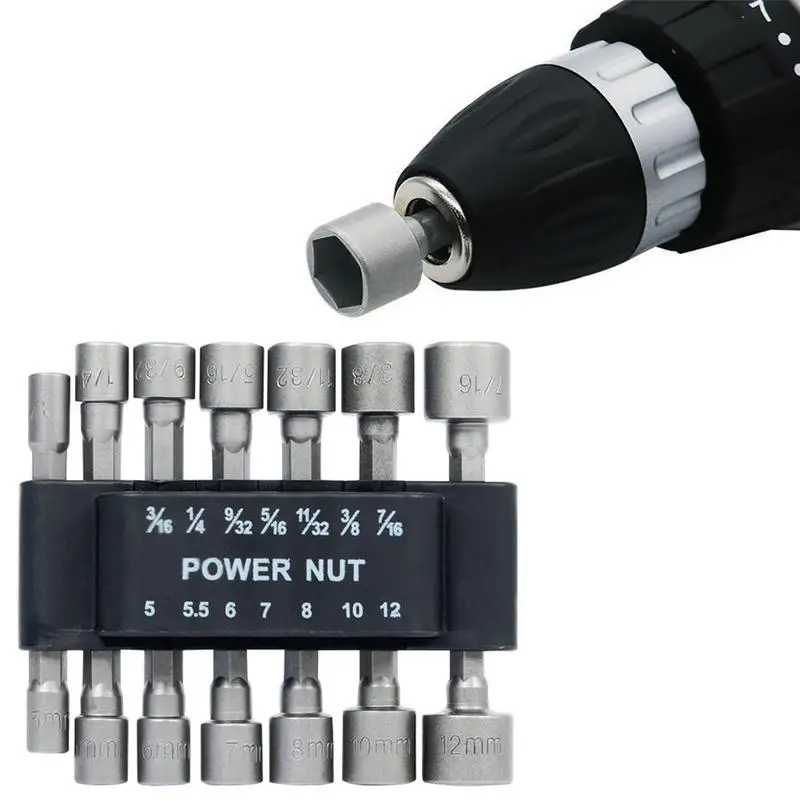 

Hexagonal Handle Power Nut Driver Power Nut Driver Kit 1/4 Hex Shank Power Nut Driver Drill Bit Set Socket Bit Adapter Metric