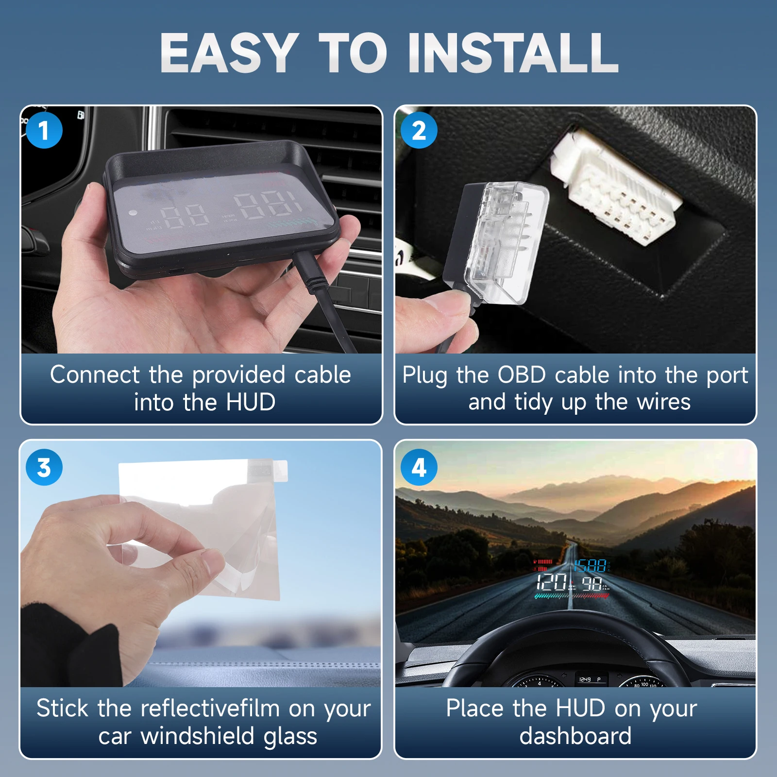 디지털 속도계 RPM 전압 터보 압력 오일 온도 시간 게이지 자동차 헤드업 디스플레이 P16 OBD2 TFT LCD 컬러 스크린