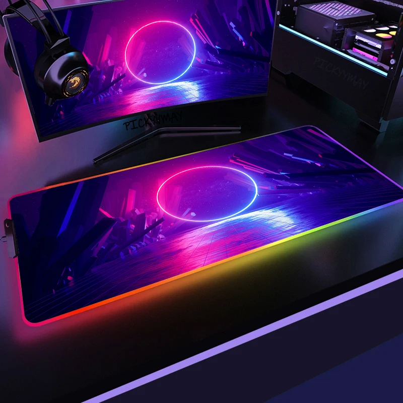 Rgb Neon Color Mouse Pad Led Gamer Pc Completo Computer Tappeto Mause Desk Mat Tastiera Accessori Da Gioco Office Mousepad Xxl