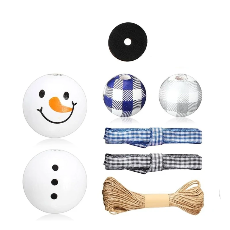 

180x Round Bead Christmas Print Wooden Beads with DIY Twine Scarf Wooden Beads