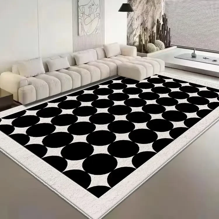 French Retro Carpet Living Room Decoration Checkerboard Rugs for Bedroom Ins Wind Plaid Bedside Floor Mat Large Area Plush Rug 4