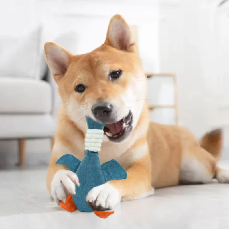 Durable fleece duck dog toy for aggressive chewers.