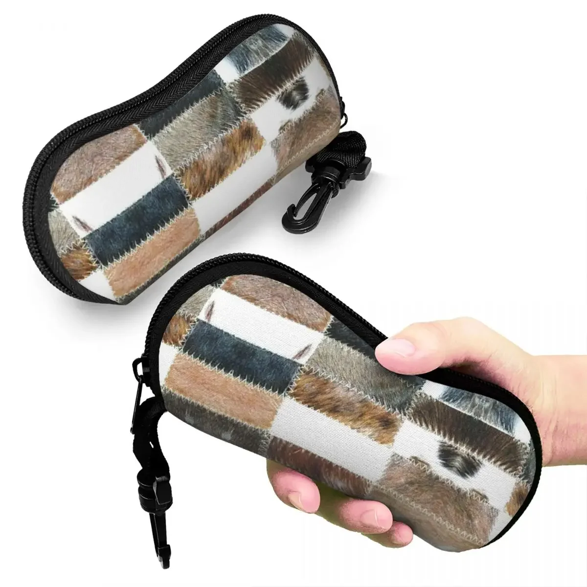 Cowhide Patchwork Texture Print Shell Glasses Case Fashion Animal Fur Leather Eyeglasses Case Sunglasses Protector Box