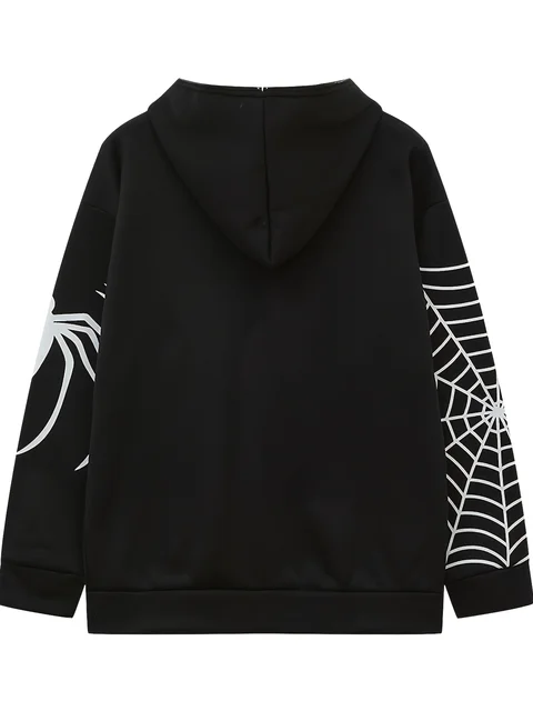 2023 Cross Border Spider Web Zipper Sweater Women's Casual Trendy Hoodie Spring and Autumn Fleece American Coat 2