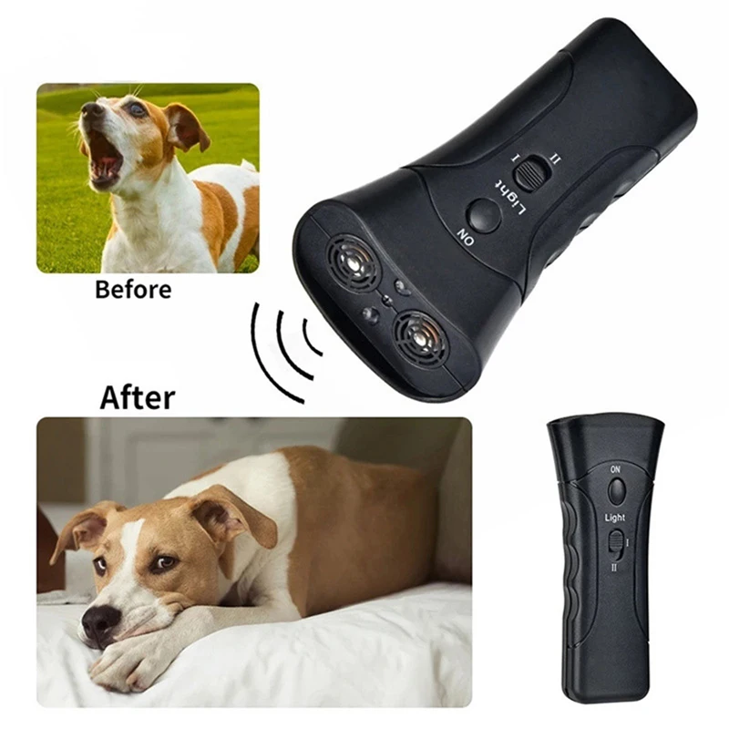 Silbato repelente para perros, dispositivo de entrenamiento antiladridos,  LED, ultrasónico, con batería, suministros, 3 en 1 - AliExpress