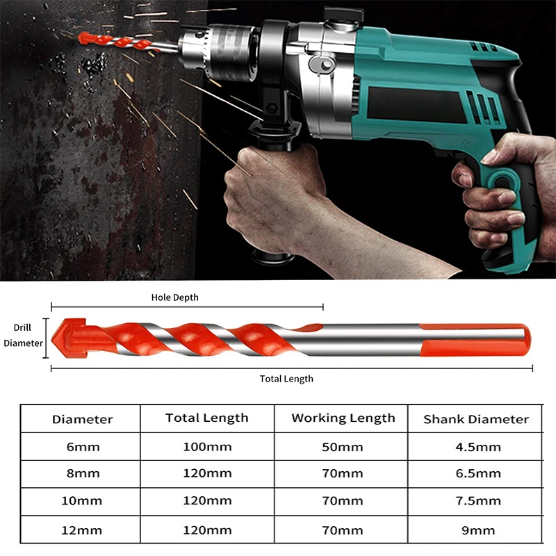 3-12mm Professional Tungsten Carbide Drill Bit Set for Drilling Glass Ceramic Tile Concrete Metal Drilling Tool Center Bit Drill Bit Set Bits Bit