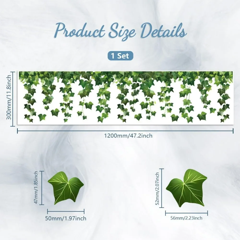 Green Hanging Vine and Leaf Double-Sided Static Cling Waterproof Window Decal