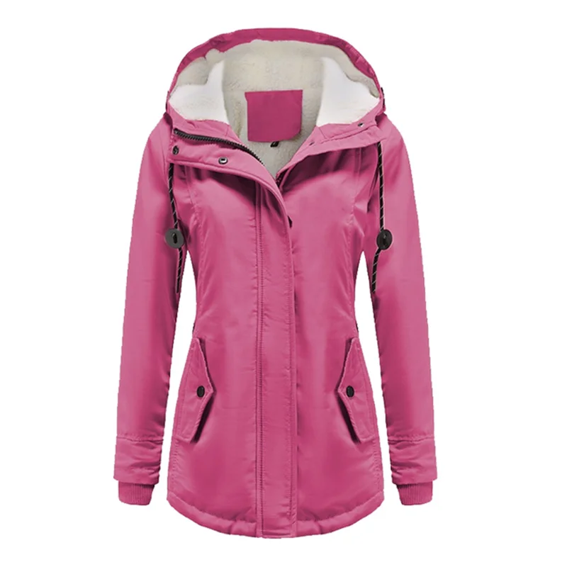 Autumn New Women Coat Warm Solid Plush Long Jacket Outdoor Hooded Casual Windproof Parka Coat Female Overcoat