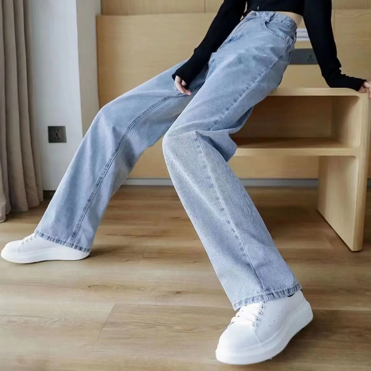 2022 New Woman Trend Jeans High Waist Wide Leg Cotton Denim Clothing Blue Streetwear Vintage Fashion Harajuku Straight Pants